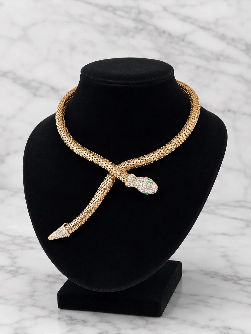 Gold Tone Snake Wrap Necklace | Adjustable Crystal Snake Head | NWOT